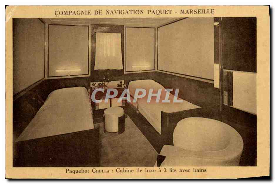 CPA Bateau Paquebot Chella Cabine de luxe a 2 lits avec bains Paquet Marseille