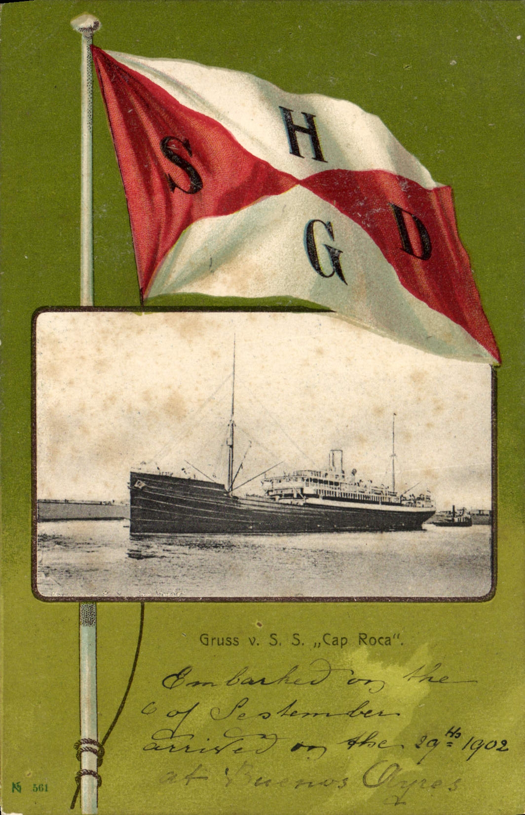 S.S. Cap Roca — Salida de Buenos Aires — Saludos de S.S. "Cap Roca"