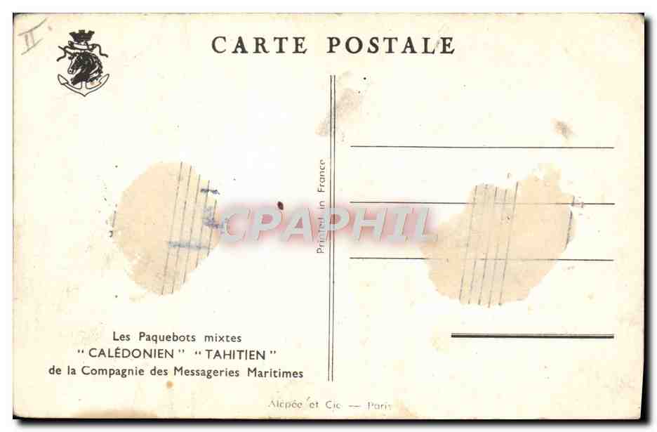 Les Paquebots mixtes "CALÉDONIEN" "TAHITIEN" — Compagnie des Messageries Maritimes — Imprimée en France — Verso