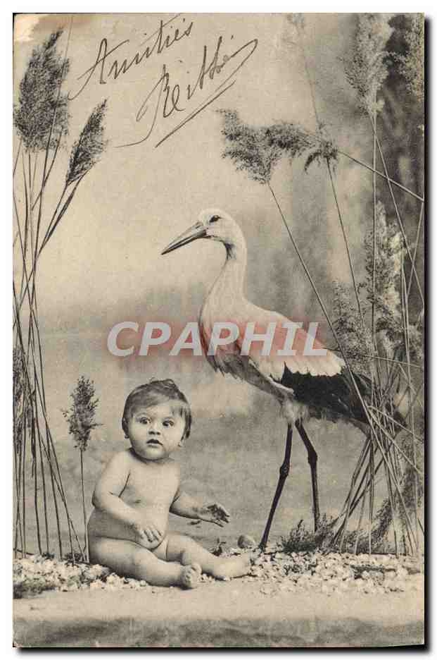 CPA Fantaisie Enfant Cigogne