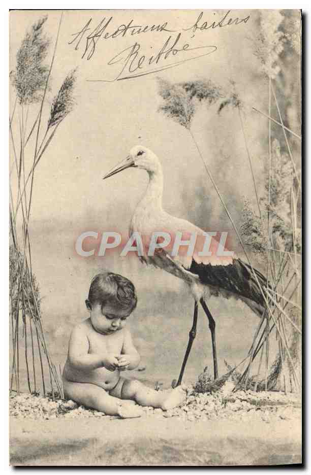 CPA Fantaisie Enfant Cigogne