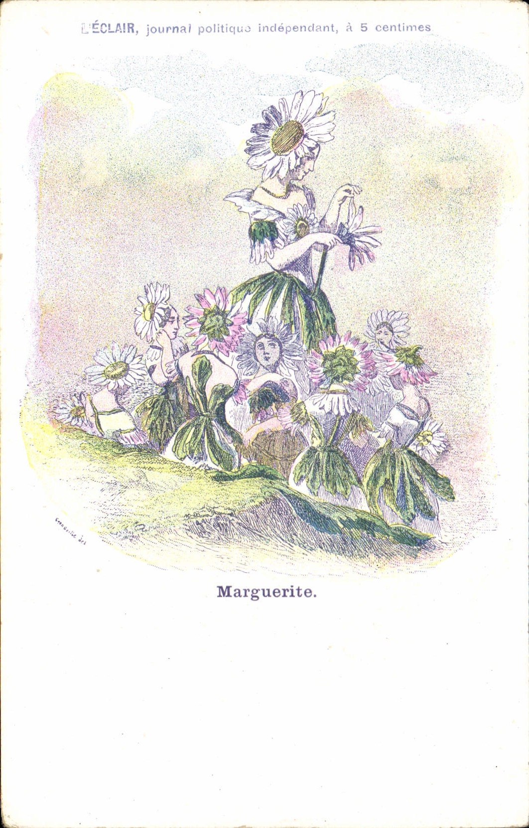 Marguerite — caricature de fleurs avec visage — L'Éclair, journal politique indépendant, à 5 centimes