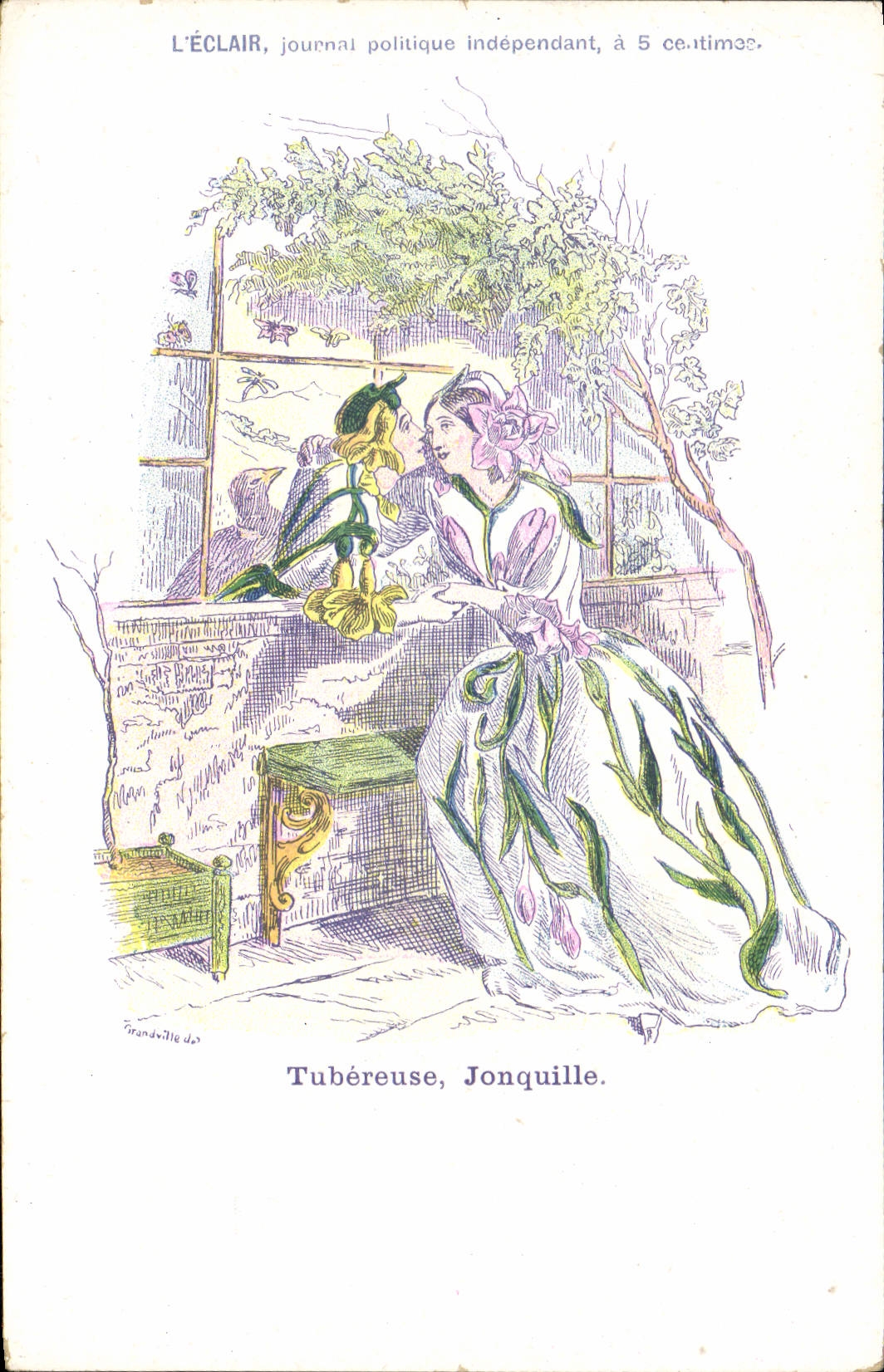 Fleurs de jardin — Tubéreuse, Jonquille — L'ÉCLAIR, journal politique indépendant, à 5 centimes, éd. Grandville da