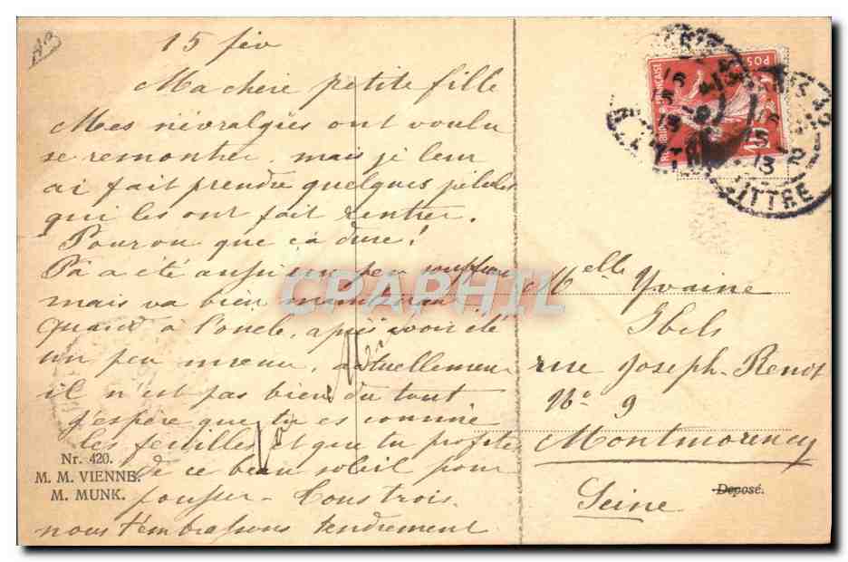 Souris et grenouille en danse — dessin animé — M. M. Viennne, n°420 — Verso