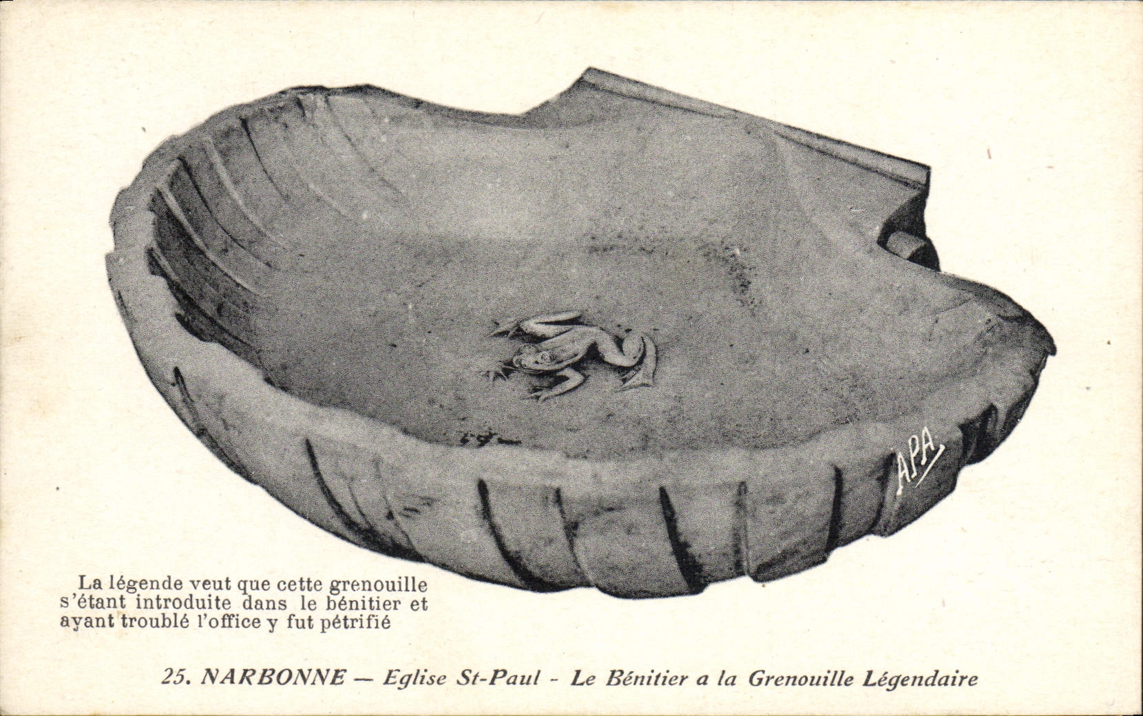 CPA Grenouille Crapaud Narbonne Eglis St paul Le benitier a la grenouille legendaire