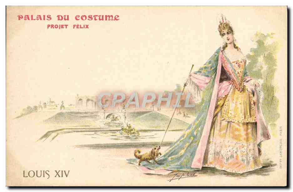 CPA Illustrateur Palais du Costume Projet Felix Louis XIV Chien