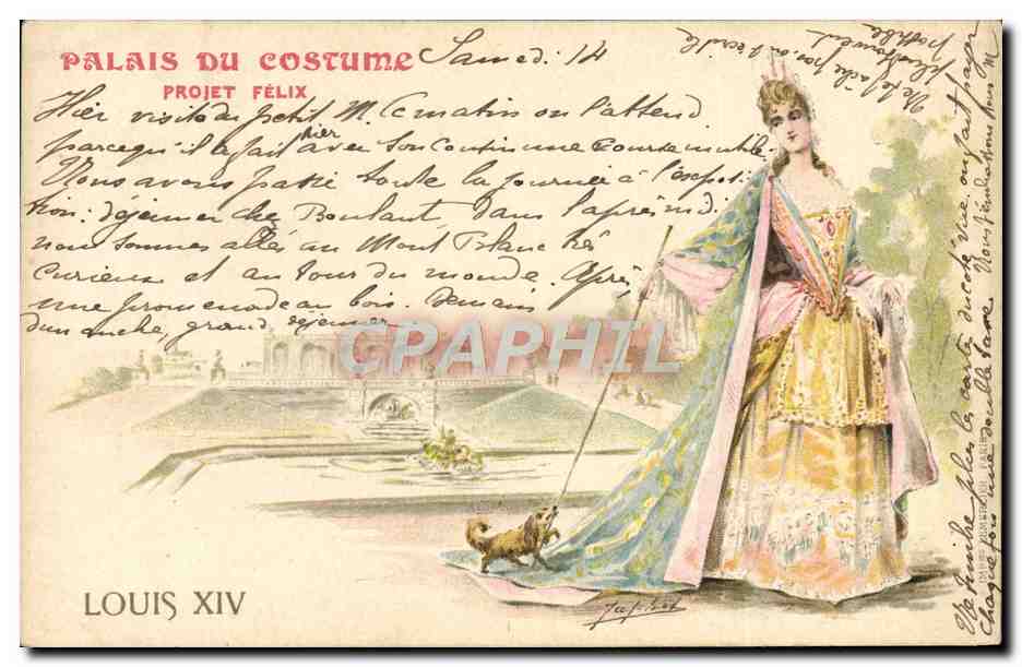 CPA Illustrateur Palais du Costume Projet Felix Louis XIV Chien