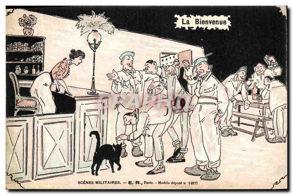 Scènes militaires — La Bienvenue — E.R., Paris, modèle déposé n° 14877