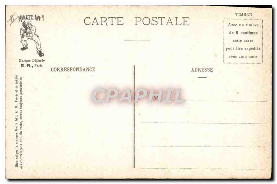 Scènes militaires — La Bienvenue — E.R., Paris, modèle déposé n° 14877 — Reverso