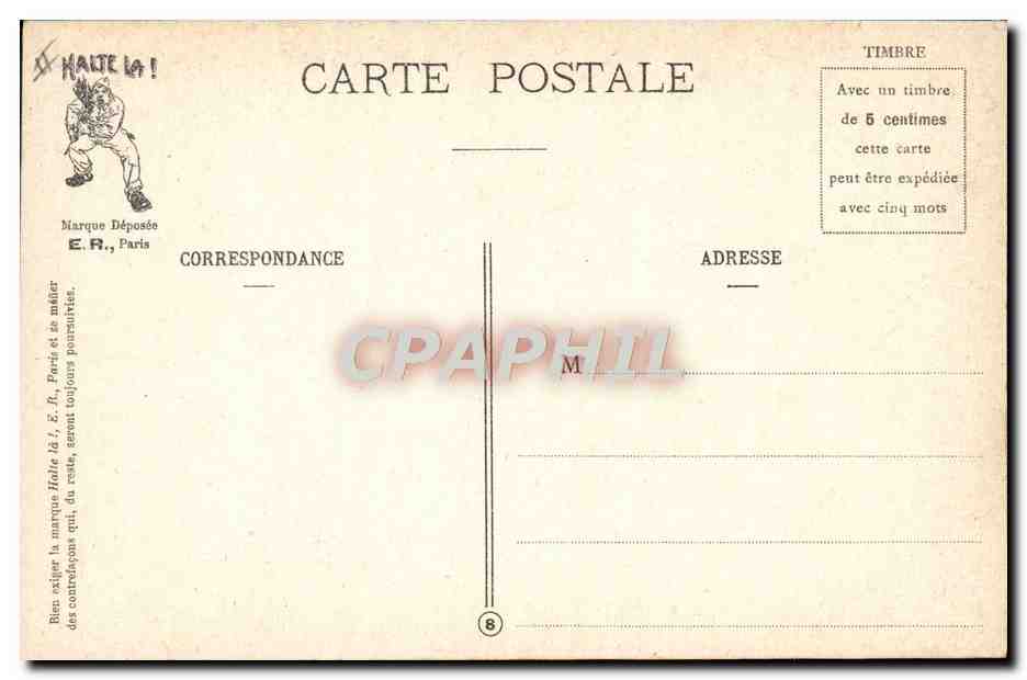 Scènes militaires — On s'amuse à la cantine — E.R., Paris - Modèle déposé n° 15351 — Reverso