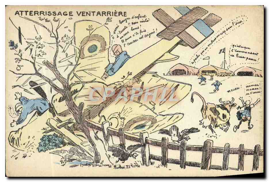 Atterrissage Ventarrièr — dessin humoristique — E.R., Paris