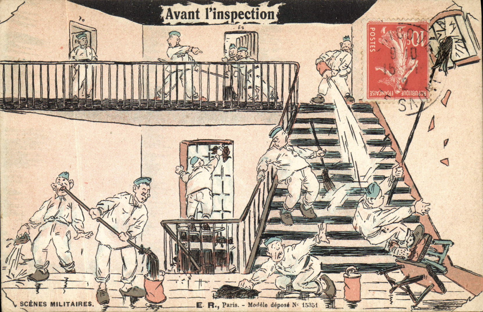 Avant l'inspection — Scènes militaires — E.R., Paris, Modèle déposé N° 15351
