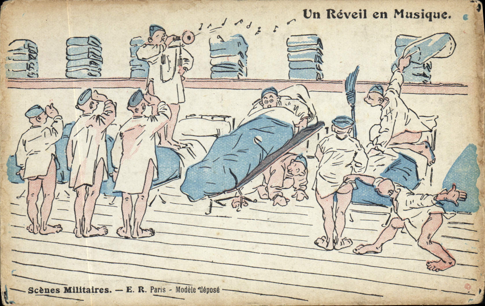 Un Réveil en Musique — Scènes Militaires — E. R. Paris — Modèle Déposé
