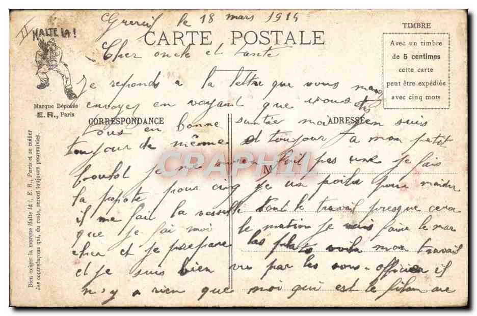 Salle des Agonies — Classe 1911 — E.R., Paris — Modèle déposé n°18 — Reverso