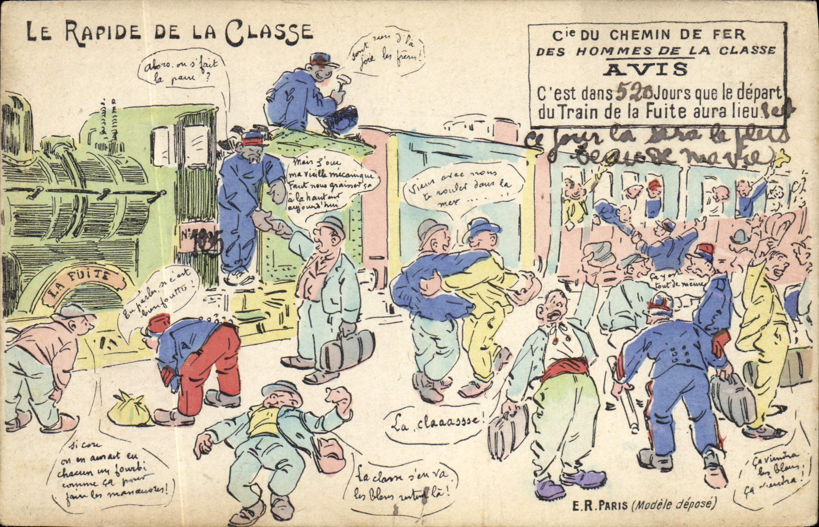 Le Rapide de la Classe — caricature de fuite de travailleurs — E.R. Paris (Modèle déposé)