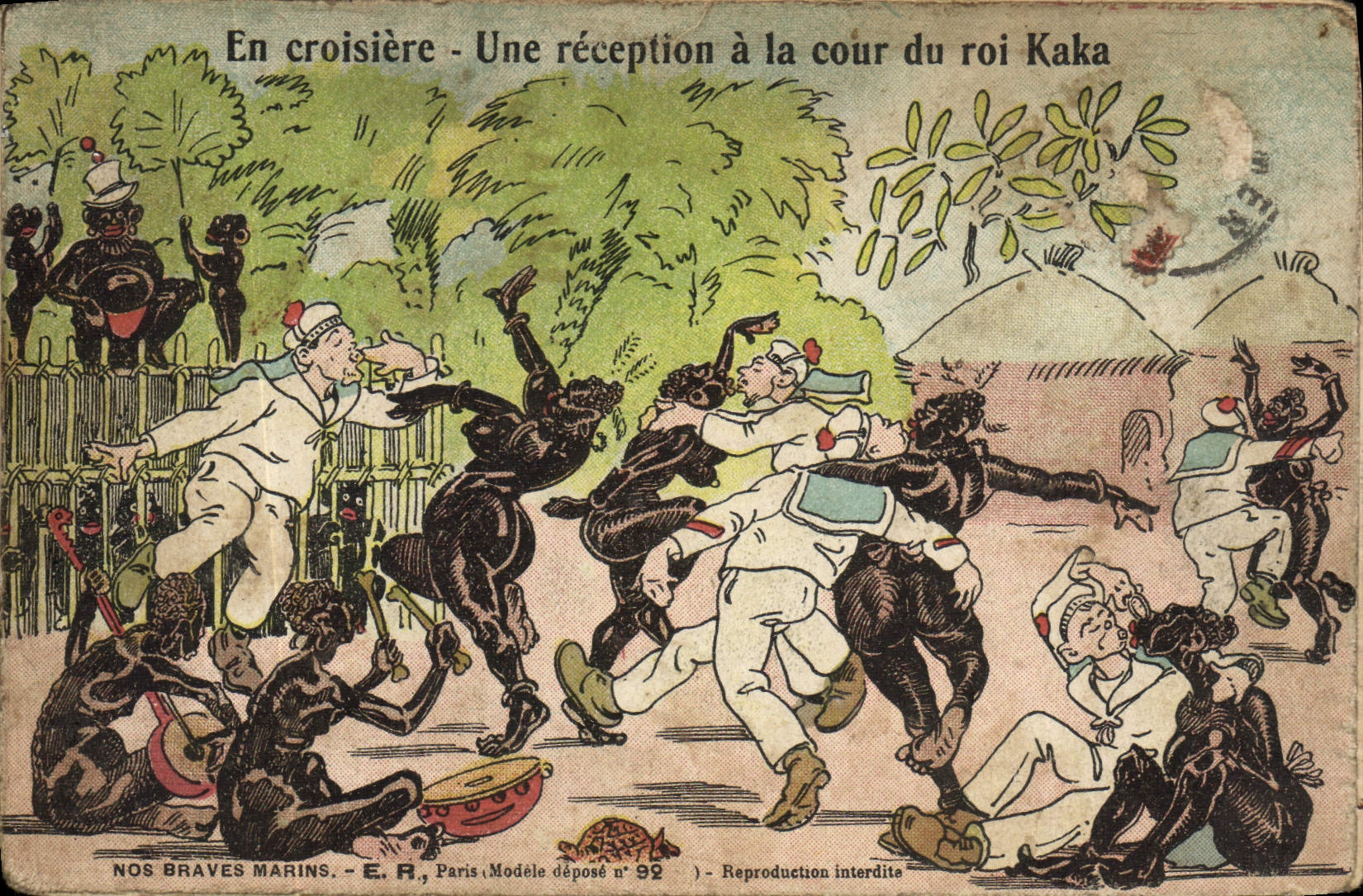 En croisière - Une réception à la cour du roi Kaka — Nos Braves Marins, E.R., Paris, Modèle déposé n° 92
