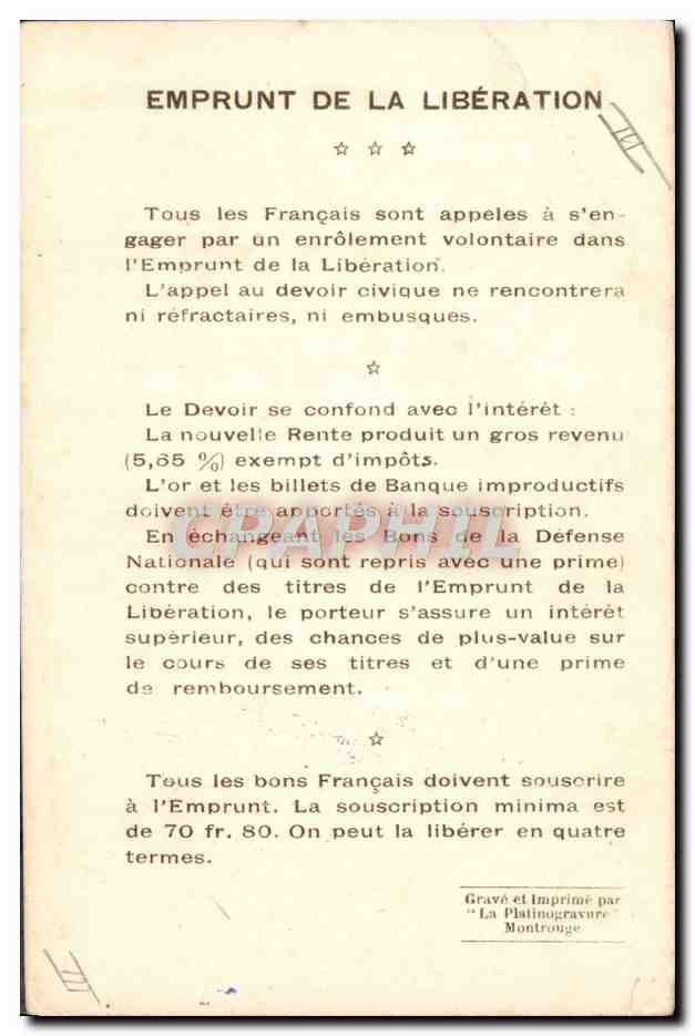 CPA Militaria Emprunt de la Liberation Vainqueurs de la Marne General Maistre Joinville  — Verso