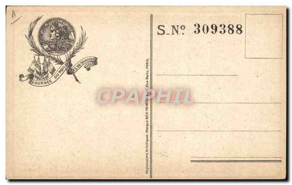 CPA Militaria Journee du poilu Decembre 1915 — Rückseite