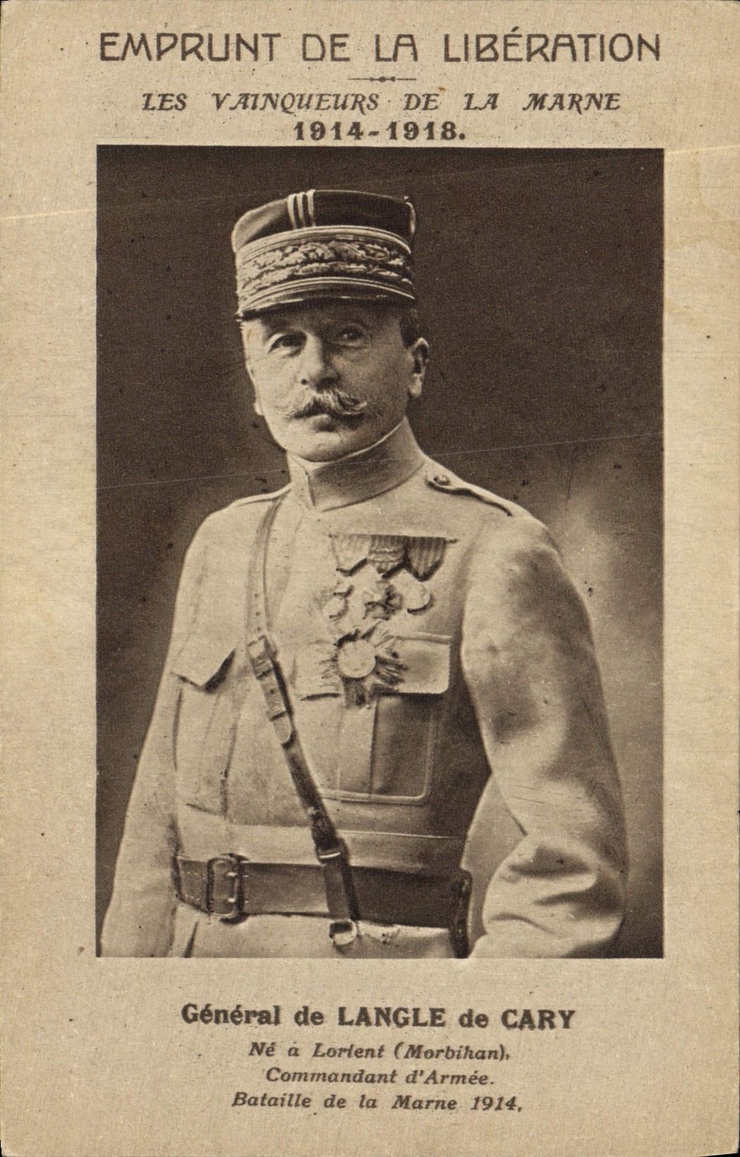 CPA Militaria Emprunt de la liberation Vainqueurs de la Marne General de Langle de Cary