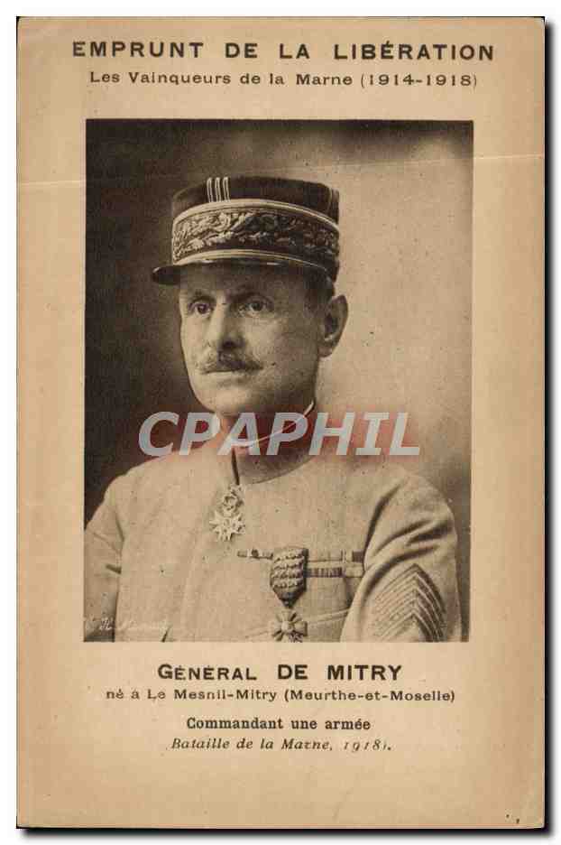 CPA Militaria Emprunt de la liberation Vainqueurs de la Marne General de Mitry 