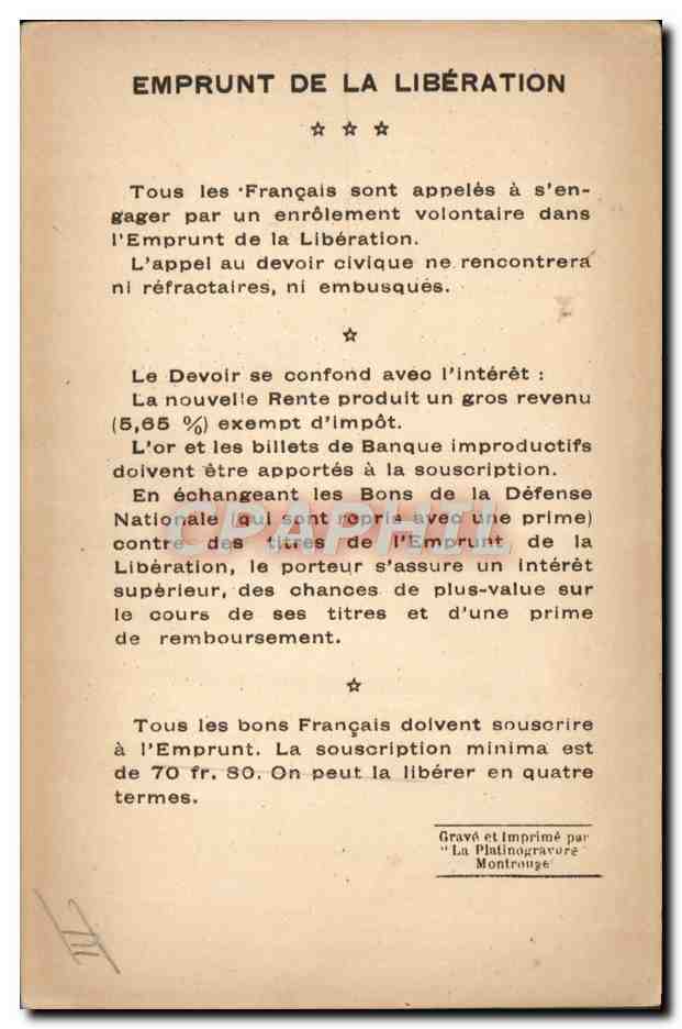 CPA Militaria Emprunt de la liberation Vainqueurs de la Marne General de Mitry  — Rückseite