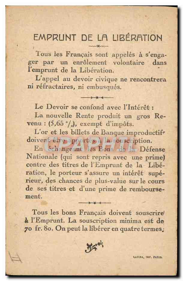 CPA Militaria Emprunt de la liberation Vainqueurs de la Marne General Franchet d'Esperey  — Rückseite
