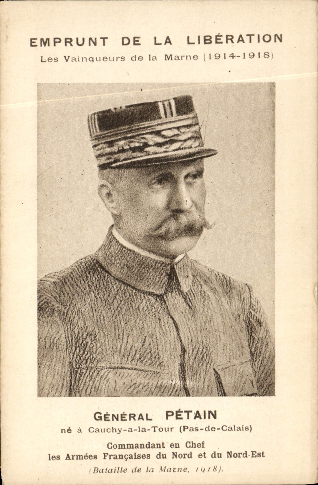 CPA Militaria Emprunt de la liberation Vainqueurs de la Marne General Petain