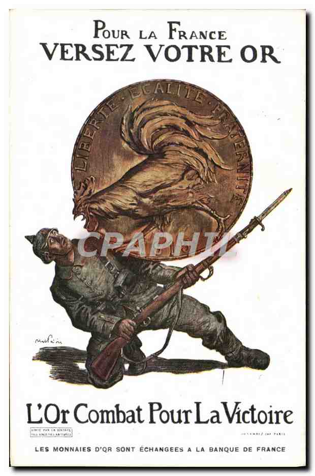 CPA Militaria Versez votre Or Coq Medaille 