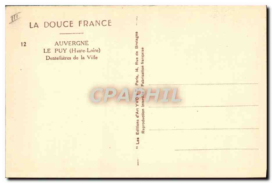 CPA Folklore Auvergne Le Puy Dentellieres de la ville — Verso