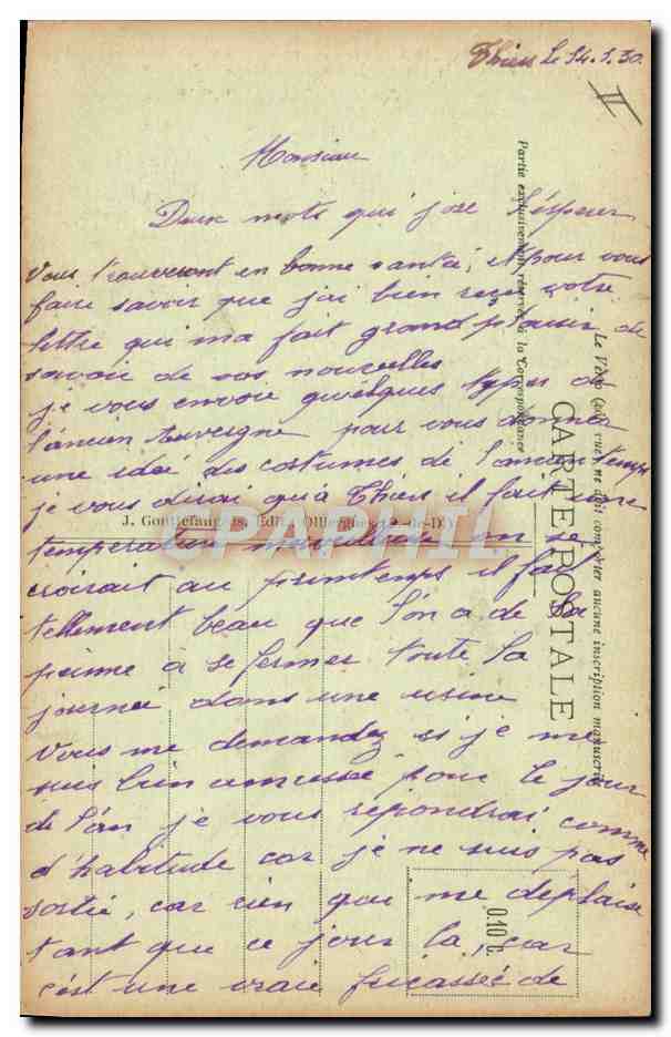 CPA Folklore Auvergne  — Verso