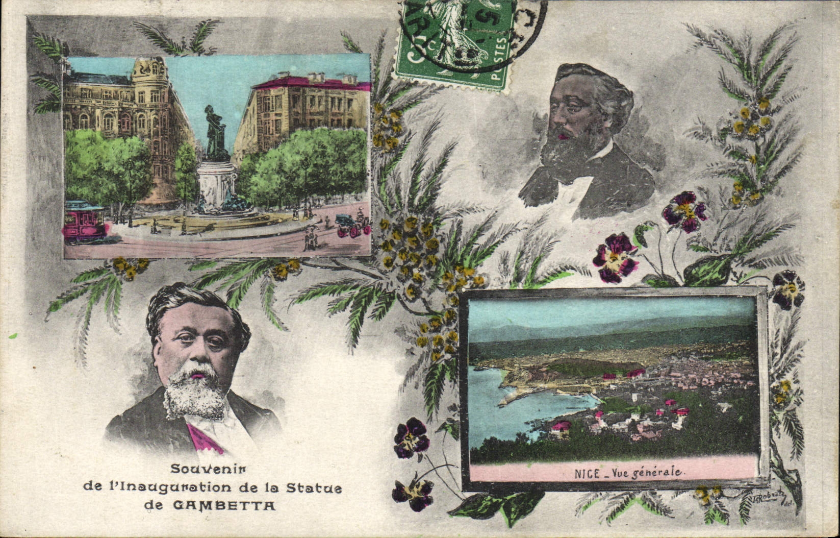 NICE — Souvenir of the Inauguration of the GAMBETTA Statue — publisher V. Robusti, series number not visible