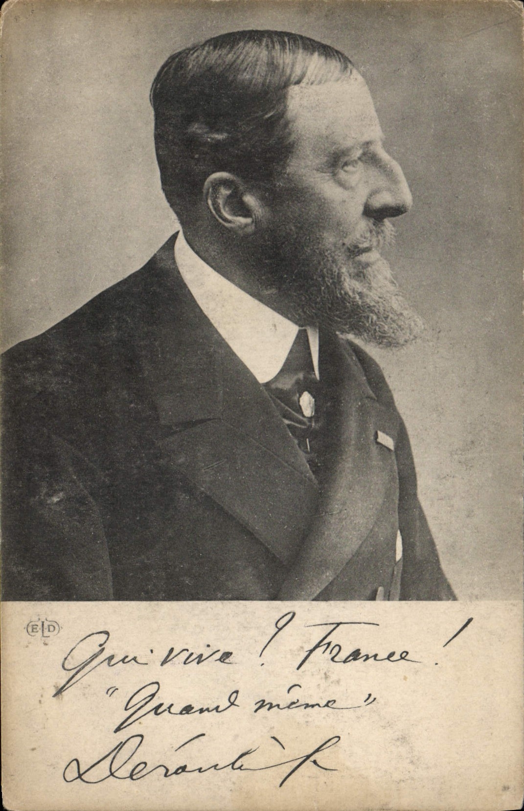 Portrait d'un homme barbu — 'Guerre vive ! France !' — Éditeur ELD, n° de série non visible