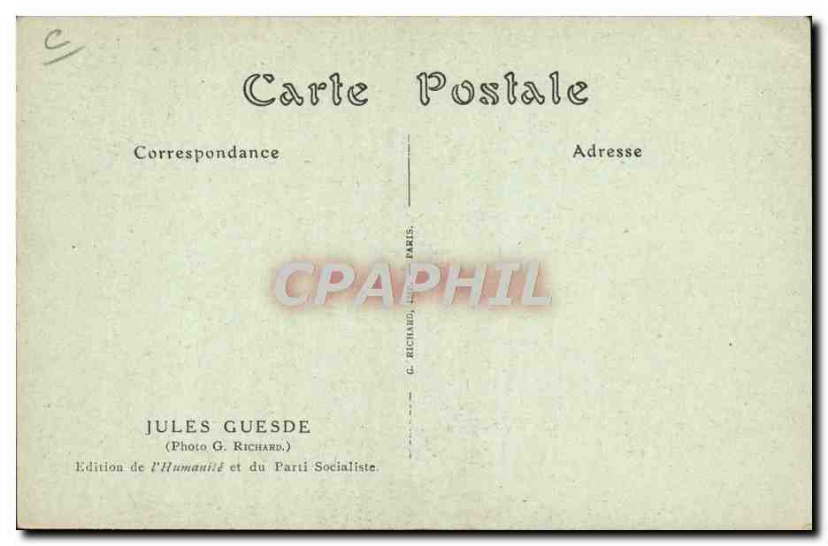 Jules Guesde — portrait writing — Edition of L'Humanité and the Socialist Party — Back
