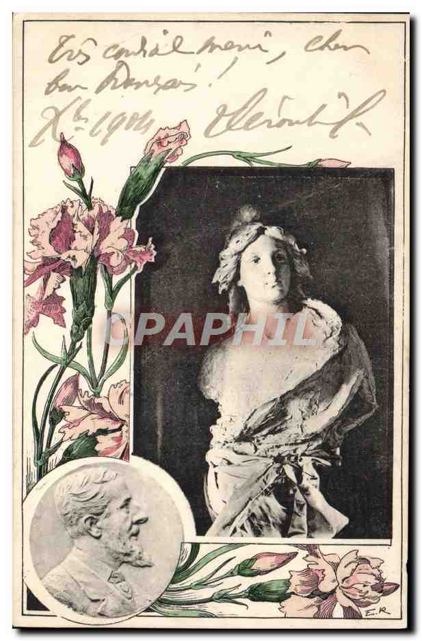 Woman in an Antique Dress — Peony Decoration and Medallion — E.R. (Publisher)