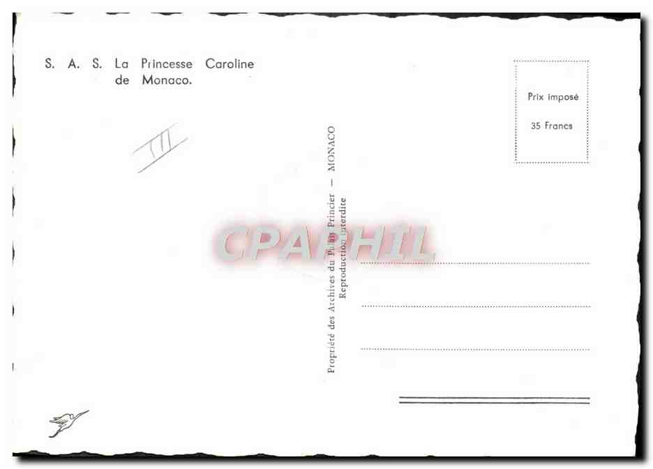 Princesse Caroline de Monaco — Archives du Prince — n° de série non visible — Verso
