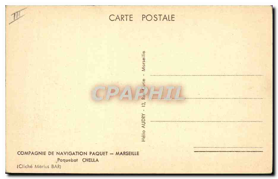 Paquebot Chella — Compagnie de Navigation Paquet — Marseille — Reverso
