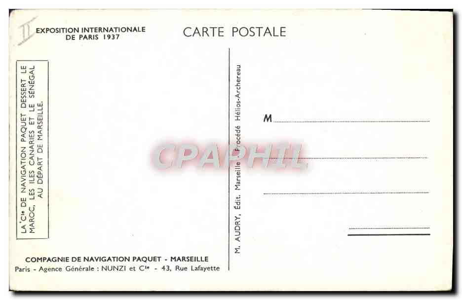 Cruiser Cheïlla — Compagnie de Navigation Paquet — Exposition Internationale de Paris 1937 — Verso