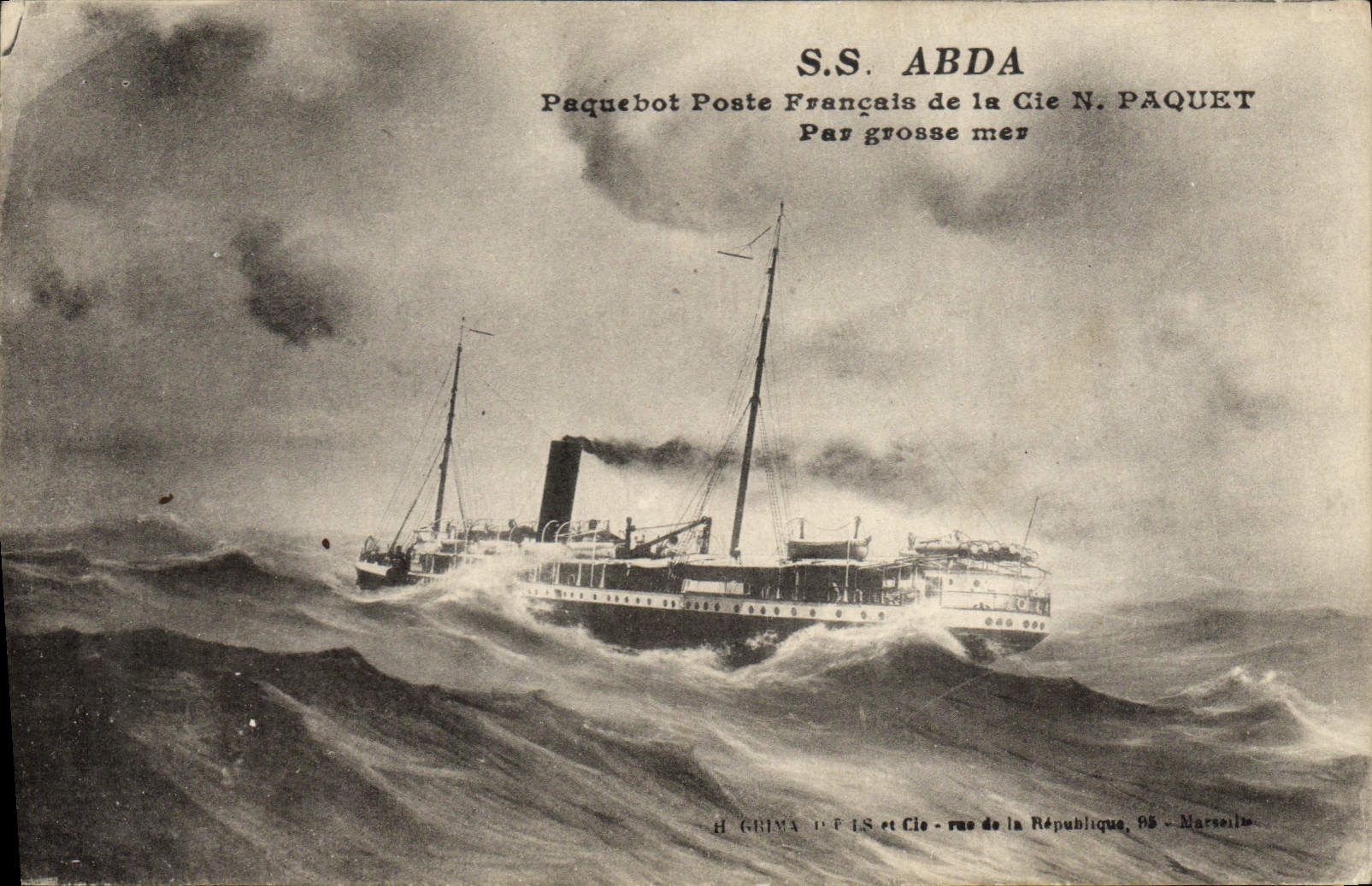 S.S. ABDA — Paquebot Poste Français de la Cie N. PAQUET — H. GRIMA & Cie, rue de la République, 95 - Marseille