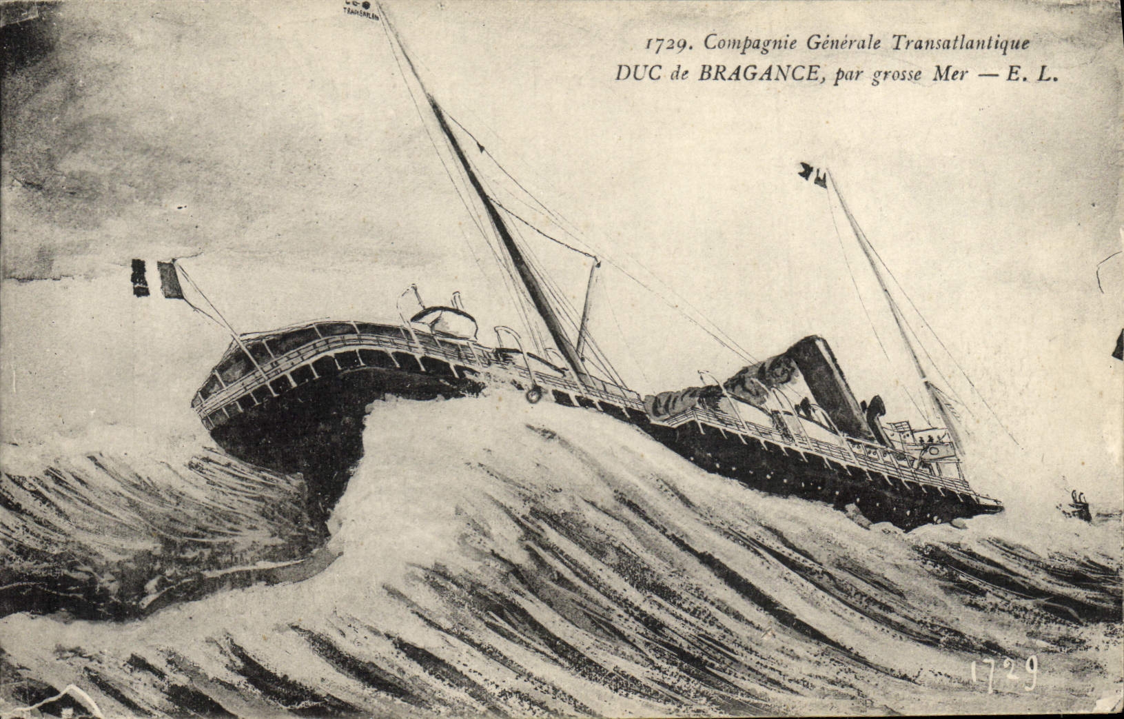 Hertog van BRAGANCE — Algemene Transatlantische Maatschappij — over zware zee — E.L. — n° 1729