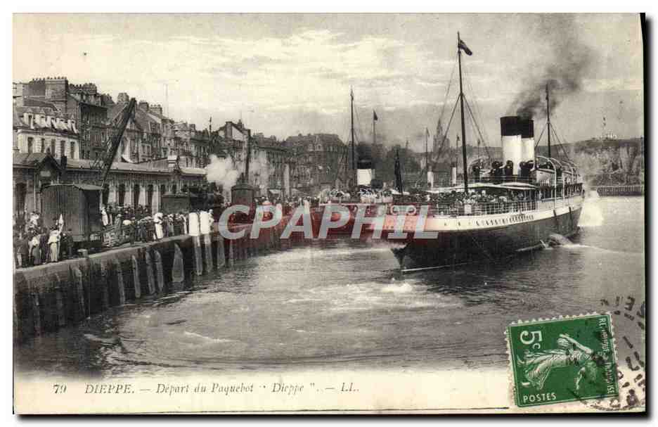 Tarjeta postal antigua Dieppe Salida del Transbordador Dieppe