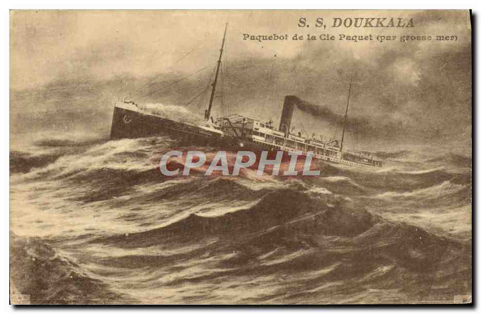 S.S. DOUKKALA — Paquebot de la Cie Paquet (par grosse mer) — sans éditeur ni numéro visible