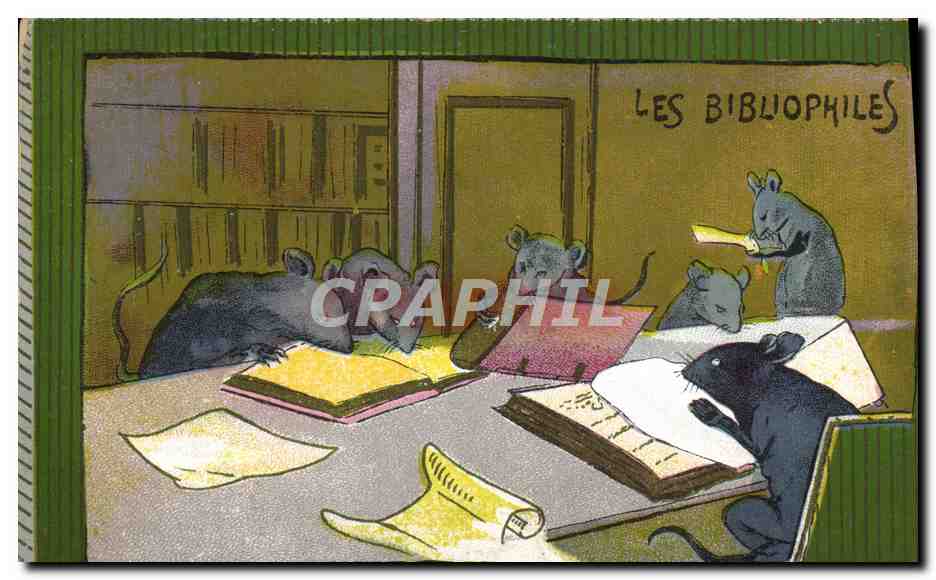 Les Bibliophiles — illustration de rats lisant — éditeur Chabert, n° 1358