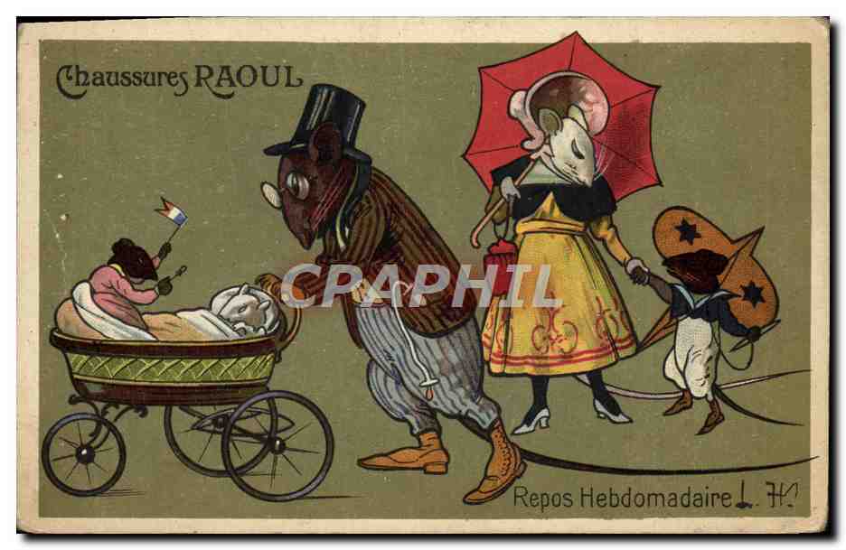 Famille de souris — scène de rue — Repos Hebdomadaire, L. H.