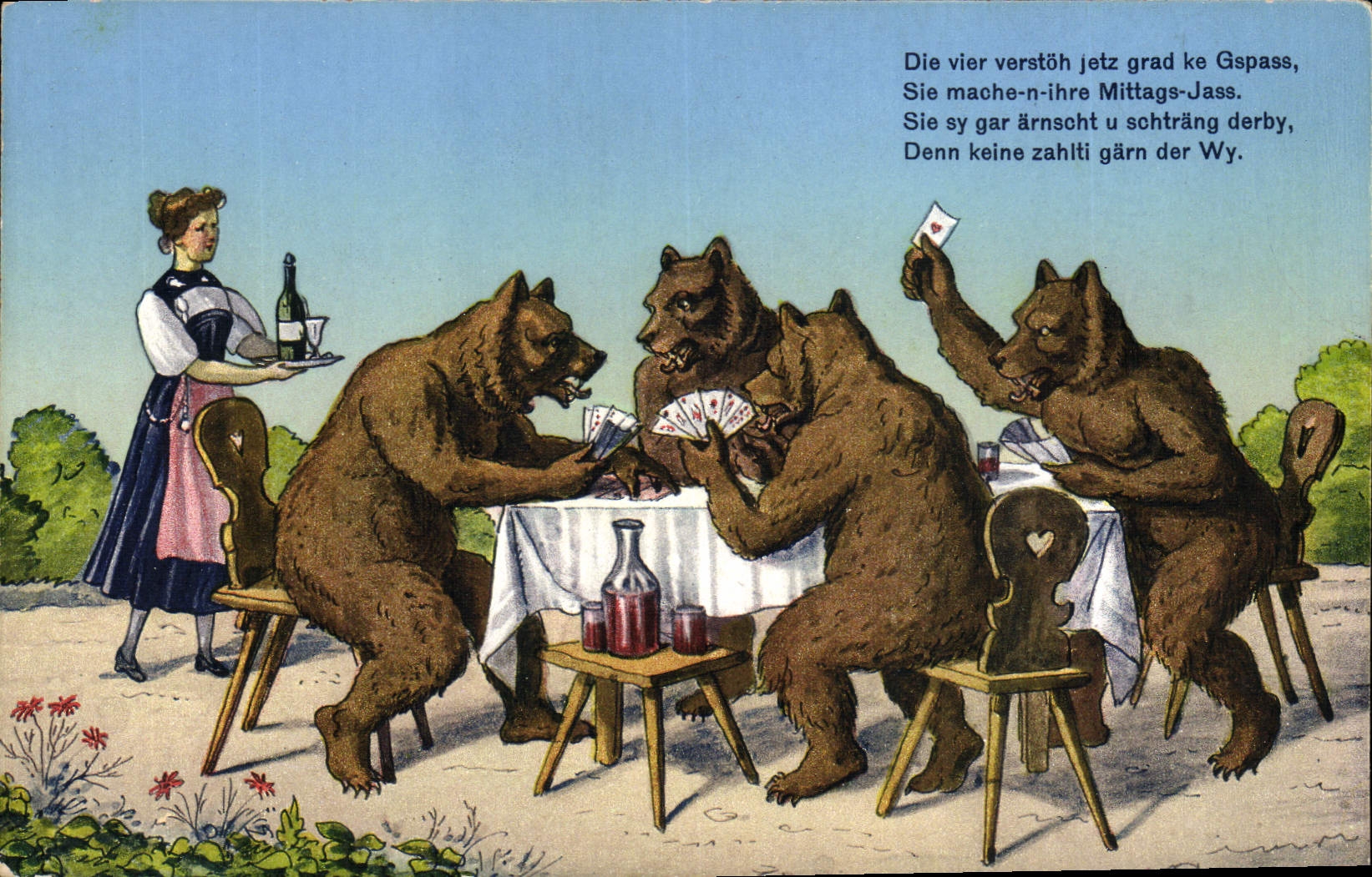 CPA Les ours bruns Partie de cartes 