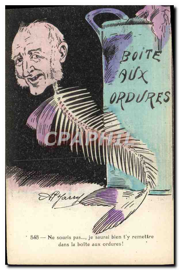 CPA Fantaisie Illustrateur Boite aux ordures Jarry Poisson