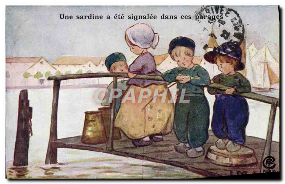 CPA Fantaisie Illustrateur Enfants Une sardine Peche 