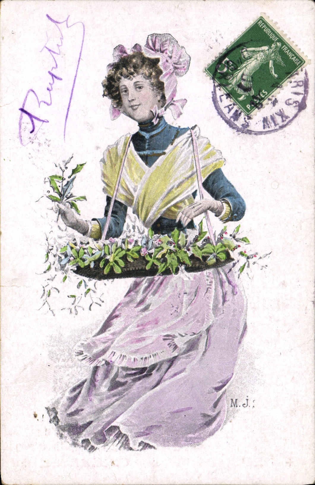 CPA Fantaisie Illustrateur Femme Fleuriste