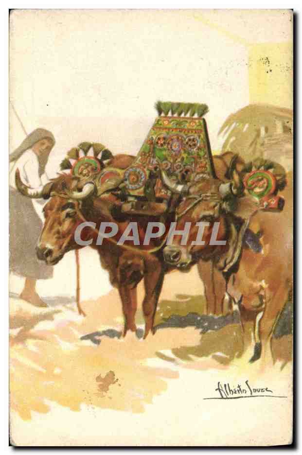 CPA Fantaisie Illustrateur Attelage Boeufs 