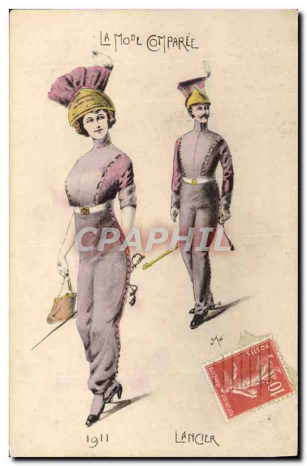 CPA Fantaisie Illustrateur La mode comparee Lancier Militaria 
