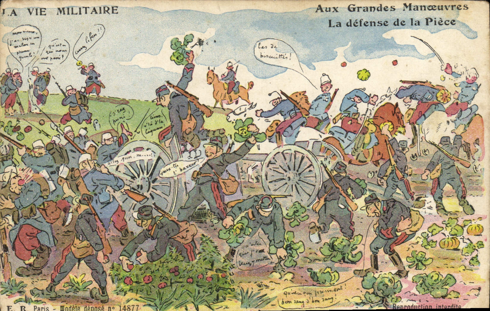 La Vie Militaire — Aux Grandes Manœuvres, La défense de la Pièce — E.R. Paris, n° 14877